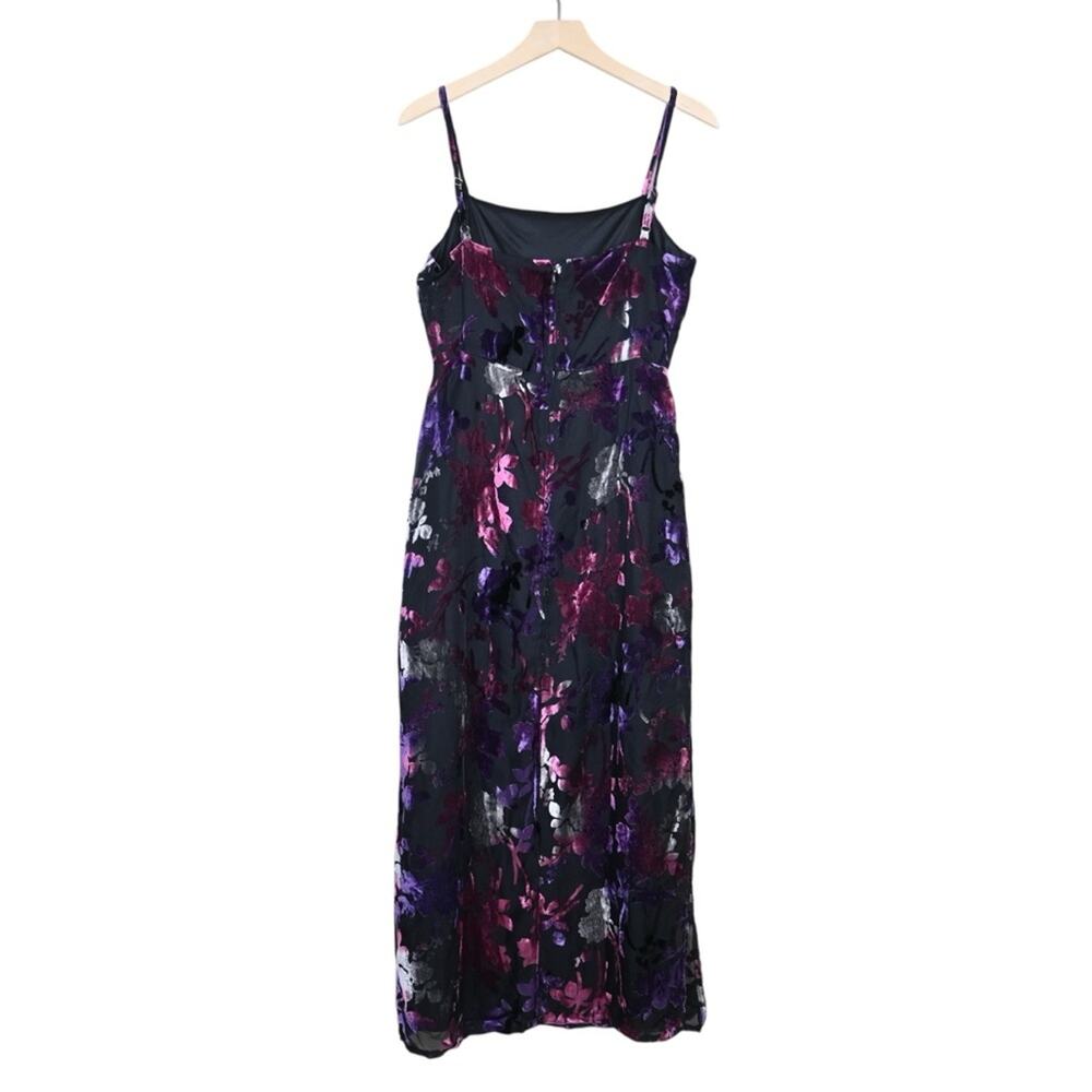 Taylor Womens 8 Black Floral Velvet Fully Lined Midi Dress NEW - Picture 3 of 12